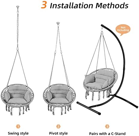 Goutime Hammock Swing Chair Macrame Boho Hanging Chairs Light Grey - Image 5
