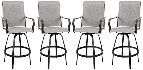 Vongrasig 4 Piece Patio Swivel Bar Chairs, All Weather Metal Textile High by Vongrasig