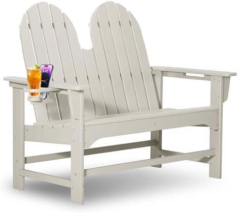 Outdoor Patio HDPE Adirondack Garden Skinny Bench, Weatherproof Front Porch - Image 7