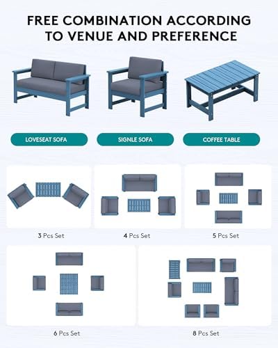 SERWALL 2 Pieces HDPE Cushioned Single Adirondack Armchair Sofa Set - Image 5