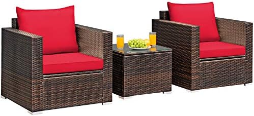 Tangkula 3 Pieces Patio Furniture Set, Outdoor Conversation Rattan Furniture by TANGKULA