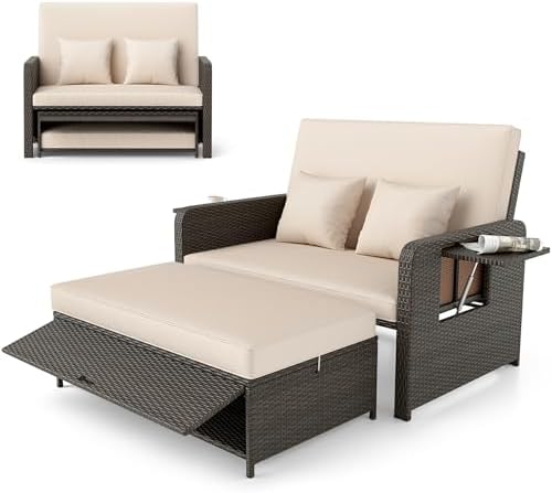 Moccha Outdoor Daybed, Wicker Loveseat Sofa Set by LDAILY