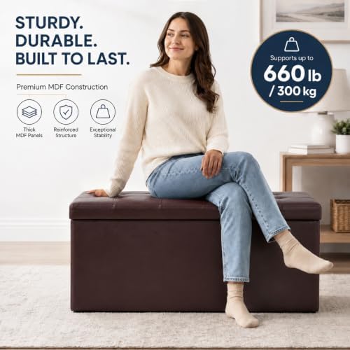 ALASDO 30 Inch Folding Storage Ottoman Bench - Image 3