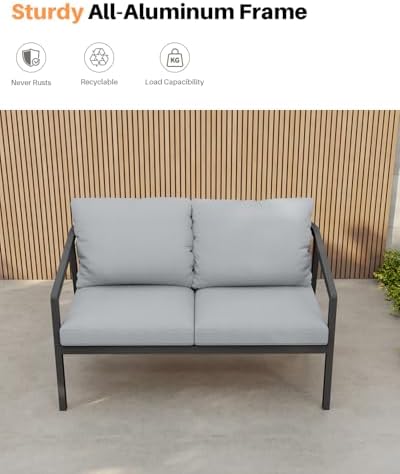 Outdoor Patio Loveseat, Never-Rust Aluminum Outdoor Loveseat Couch - Image 5