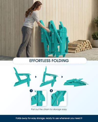 MUCHENGHY Folding Adirondack Chairs Set of 2, HDPE Patio Chair, Lake Blue - Image 6