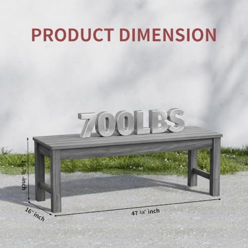 47" Outdoor Bench for 2-Person, 700 LBS Capacity, Light Grey - Image 3