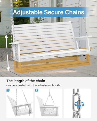 YEFU 48in/4FT 2 Seater Hanging Porch Swing Set of 2- White - Image 3