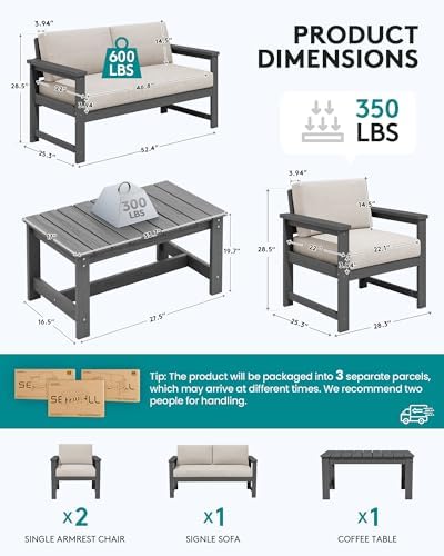 SERWALL 4 Pieces HDPE Outdoor Loveseat Sofa Set - Image 2