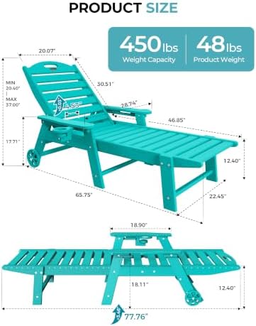 Ciokea Outdoor Chaise Lounge Chair Set of 2, Patio Lounge Chairs - Image 2