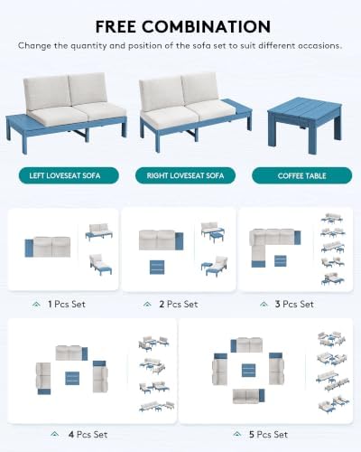 SERWALL HDPE Outdoor Furniture Set, 4 Seats Outdoor Sectional - Image 3