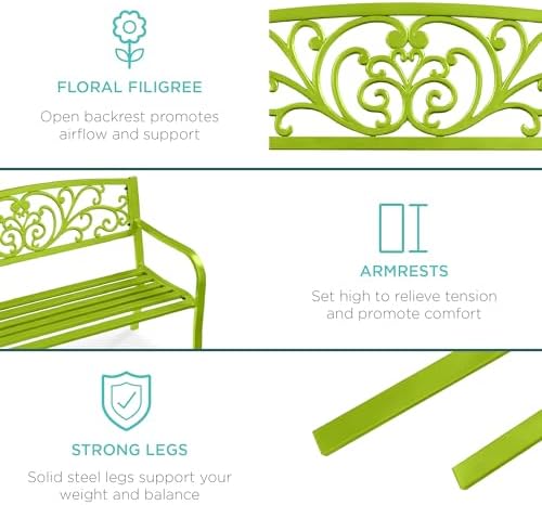 Best Choice Products Outdoor Bench Steel Garden Patio Porch Furniture - Image 6