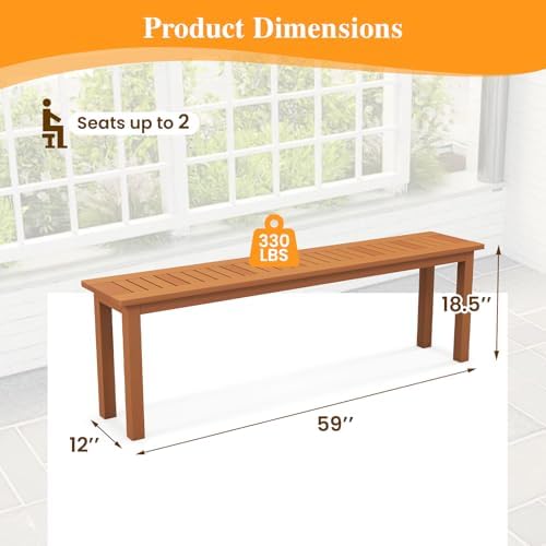 Tangkula Outdoor Wood Bench, 59” Long Patio Dining Bench - Image 3