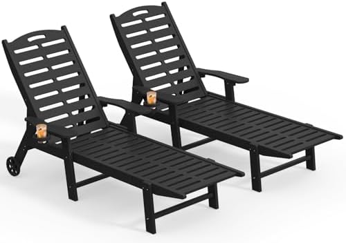 Lounge Chair Outdoor Set of 2, 5-Position Adjustable Patio Lounge Chairs by CIOKEA
