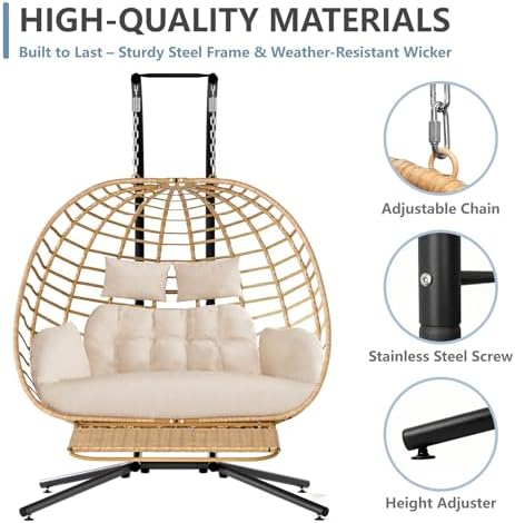 Double Egg Chair Outdoor with Stand & Footrest, Patio Swing - Image 5