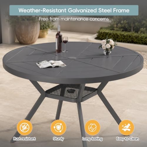 48" Outdoor Patio Table Dining Table All Weather Metal Round Patio Dining Table - Image 5