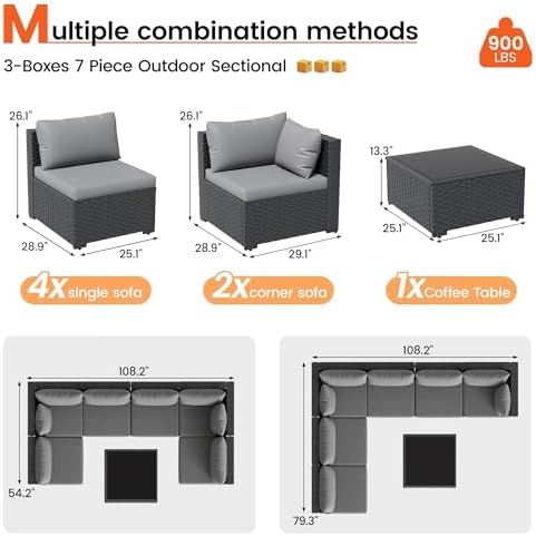 Patio Furniture Set, 7-Piece Outdoor Wicker Sectional Sofa - Image 2