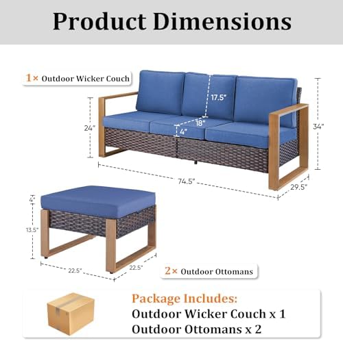 3 Pieces Patio Sofa Set with Metal Arm - Image 2