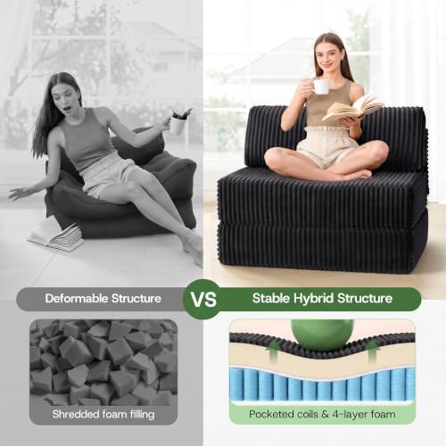 Folding Sofa Bed Convertible 4 in 1 Sleeper Chair Black Twin - Image 4