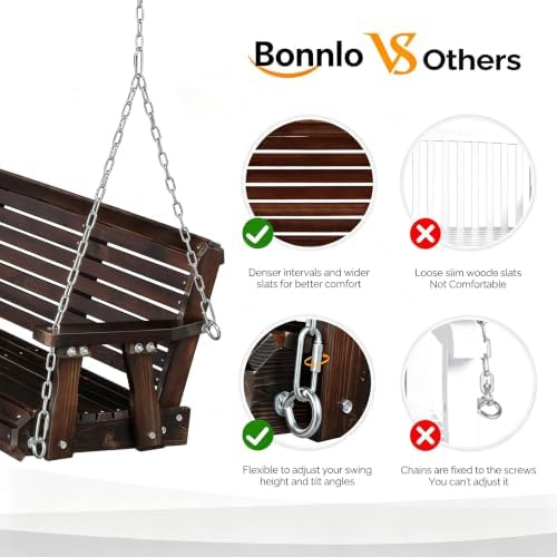 Bonnlo 5FT Rustic 880LBS Porch Swing, PU Bench - Image 2