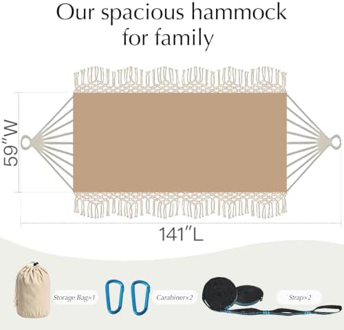 Handmade Tassel Hammock for Outside, 2 Person Tree Hammock for Stand - Image 3