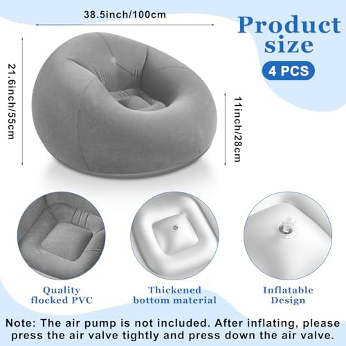 Realspring Inflatable Bean Bag Chairs, Dark Gray - Image 3