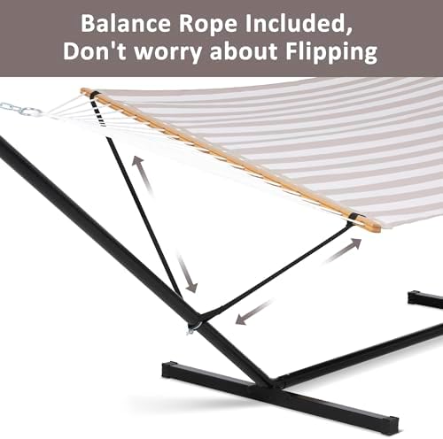 Outdoor Portable Hammock with Stand, Light Gray Stripes - Image 3
