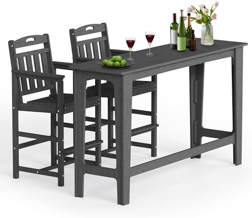 Ciokea Outdoor Bar Set of 3, Heavy-Duty All-Weather Bar Height Table Set Patio by CIOKEA