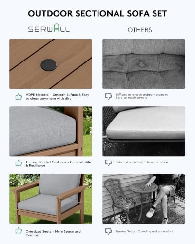 SERWALL HDPE Outdoor Patio Furniture Set Outdoor Couch - Image 6