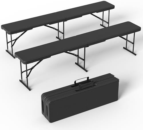 VSOAEIL 6 Foot Folding Bench 2 Pack, Foldable Plastic Bench Indoor Outdoor by Home