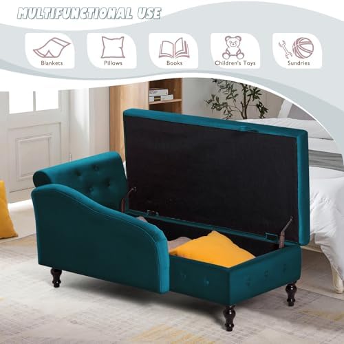 Velvet Chaise Lounge w/Left Armrest & Storage Space - Image 6