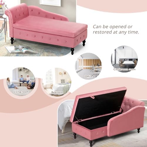 Velvet Chaise Lounge w/Left Armrest & Storage Space - Image 7