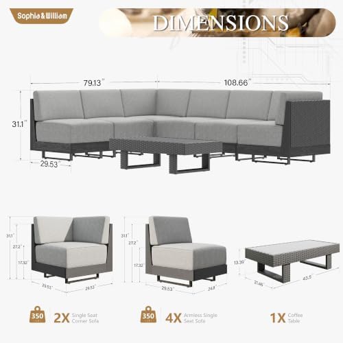 Sophia & William 6PCS HDPE Patio Sectional Furniture Set - Image 2