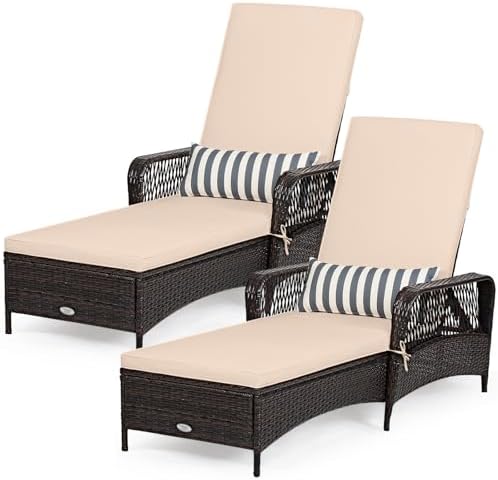 Tangkula Wicker Chaise Lounge Outdoor Set of 2, Patio Rattan Reclining Chaise by TANGKULA
