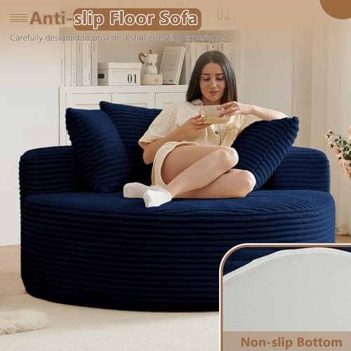 Oversized Round Chair Lounge Chaise Indoor, Upholstered Corduroy Deep Seat - Image 5