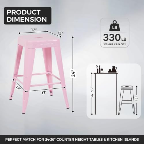 24 Inch Pink Metal Counter Stools - Image 2