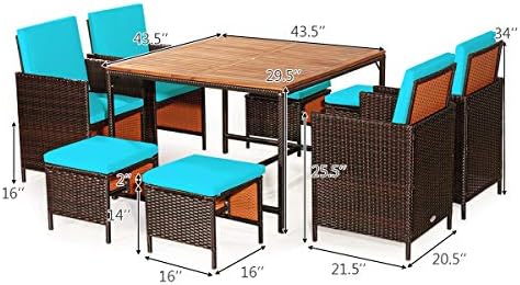Tangkula 9 Pieces Acacia Wood Patio Dining Set, Space Saving Wicker Chairs and - Image 6