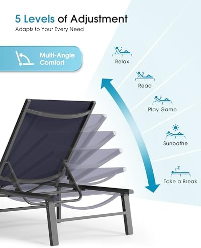 Ciokea Foldable Outdoor Lounge Chair Set of 4, No Assembly Aluminum Chaise - Image 5
