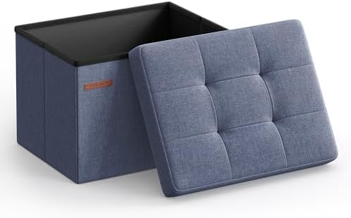SONGMICS Small Folding Storage Ottoman, 15.7 x 12.2 x 12.2 Inches by SONGMICSbySONGMICSHOME