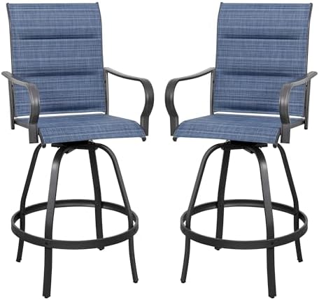 Vongrasig 2 Piece Outdoor Patio Swivel Bar Chairs, All Weather Padded Sling by Vongrasig