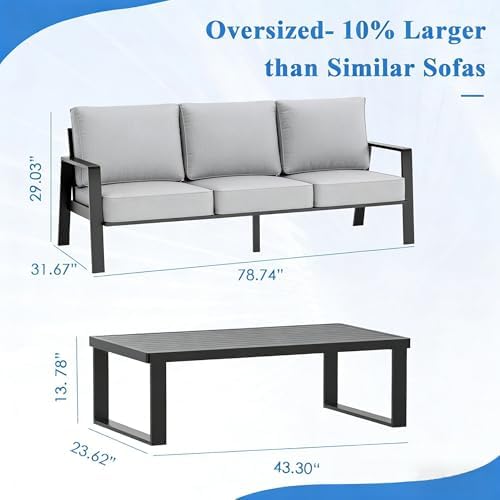 Outdoor Couch 3-Seat All-Weather Metal Outdoor Sofa Wite Outdoor Coffee Table - Image 2