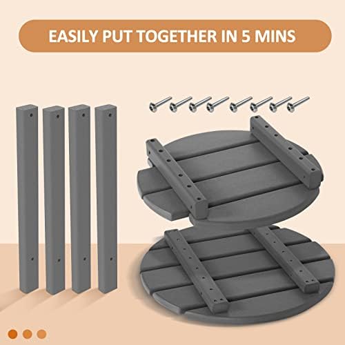 Round Adirondack Outdoor Side Table, 17.7" Small Patio End Table, 2-Tier HDPE - Image 6