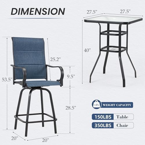 HOMREST 5 Piece Outdoor Swivel Bar Stools Set, Outdoor High Top Table and 4 - Image 3