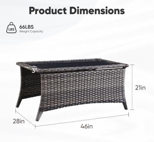 Patio Coffee Table Outdoor Rectangular Glass Table, Handwoven Rattan Patio - Image 2