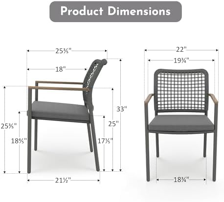Modern Shade Woven Rope Outdoor Dining Chairs Set of 6, Fade Resistant - Image 2