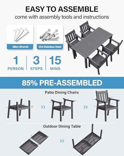 YEFU 5-Piece Patio Table Set, All-Weather HIPS, Metal Aluminum Frame - Image 2