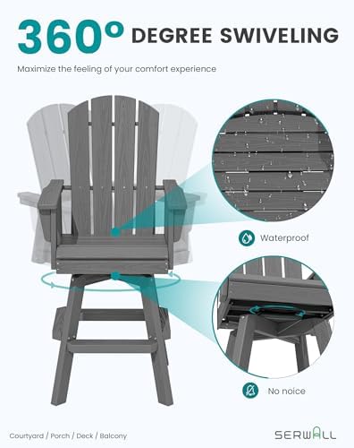 SERWALL Swivel Adirondack Barstools Set of 2, HDPE Outdoor Swivel Bar Chairs - Image 4