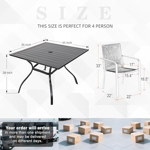 Outdoor Brown Stackable Chair and 35" Square Table Patio Dining Set - Image 3