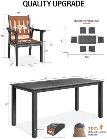 YEFU Outdoor Dining Table for 6, All-Weather HIPS, Aluminum Frame - Image 6