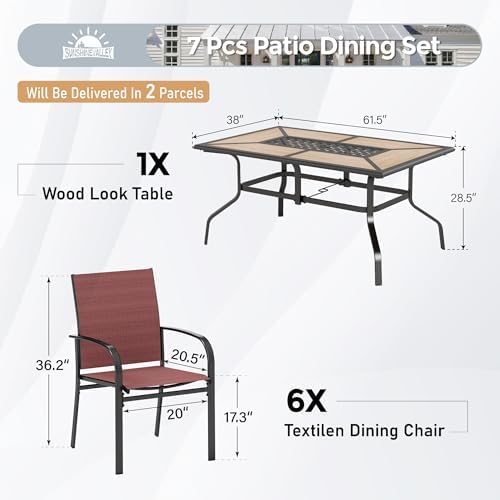 7pc Patio Dining Set, 60”Metal Table & 6 Chairs - Image 6