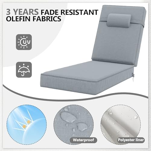 72 x 21 x 4 Inch Olefin Chaise Lounge Cushions, Lounge Chair Cushions - Image 3